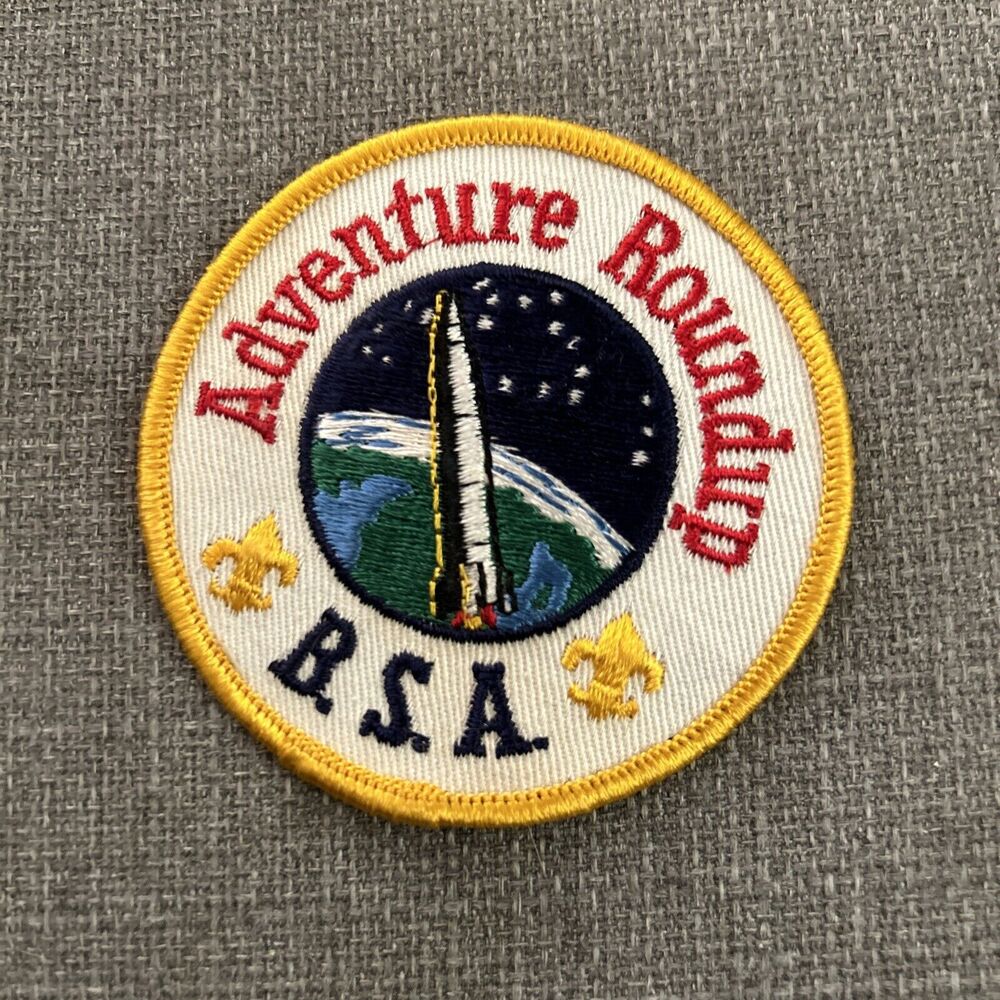 Unused Vintage Adventure Roundup Boy Scout BSA Patch Space Rocket Design